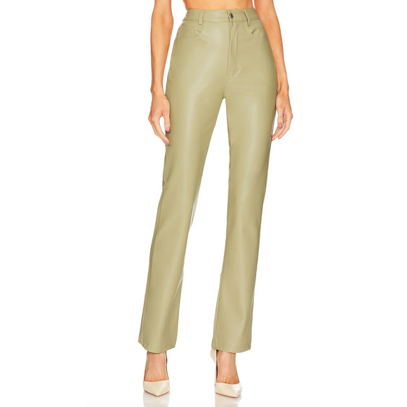 WeWoreWhat Faux Leather Kick Flare Pant Oat Beige Size 28 Bootcut 5 Pocket NEW - Picture 1 of 9